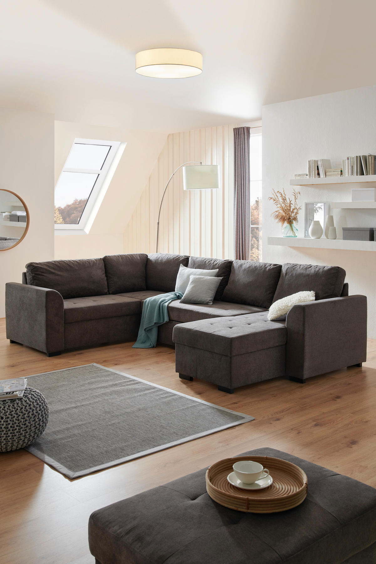 WOHNLANDSCHAFT in Webstoff Dunkelgrau  - Dunkelgrau/Schwarz, Design, Kunststoff/Textil (205/311/160cm) - Xora