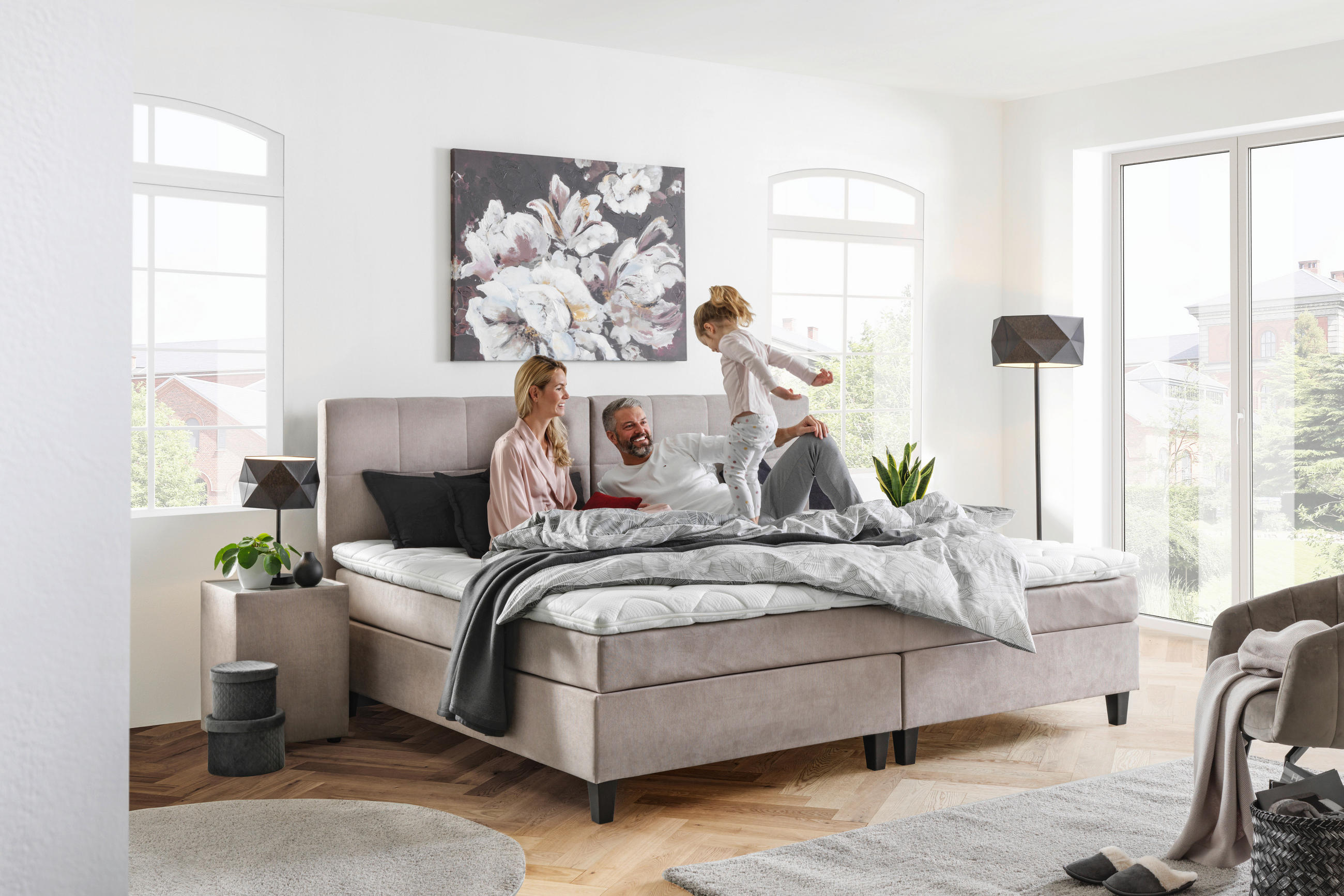 BOXSPRINGBETT 180/200 cm  in Beige  - Wengefarben/Beige, Trend, Holz/Textil (180/200cm) - Esposa