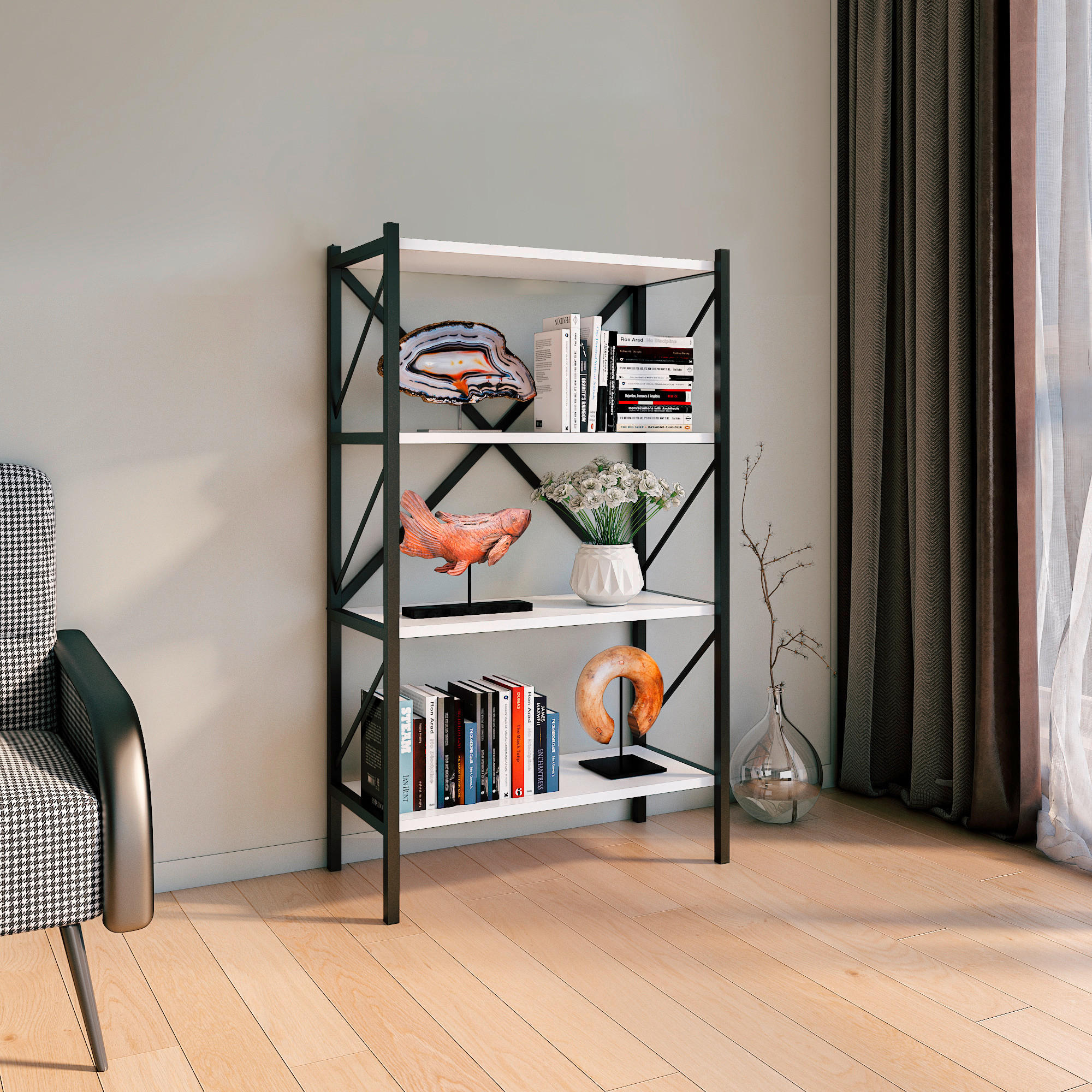 Thumbnail - Mid.you Regal, Weiß, Holzwerkstoff, 4 Fächer, 66x121x34 cm, stehend, Wohnzimmer, Regale, Bücherregale