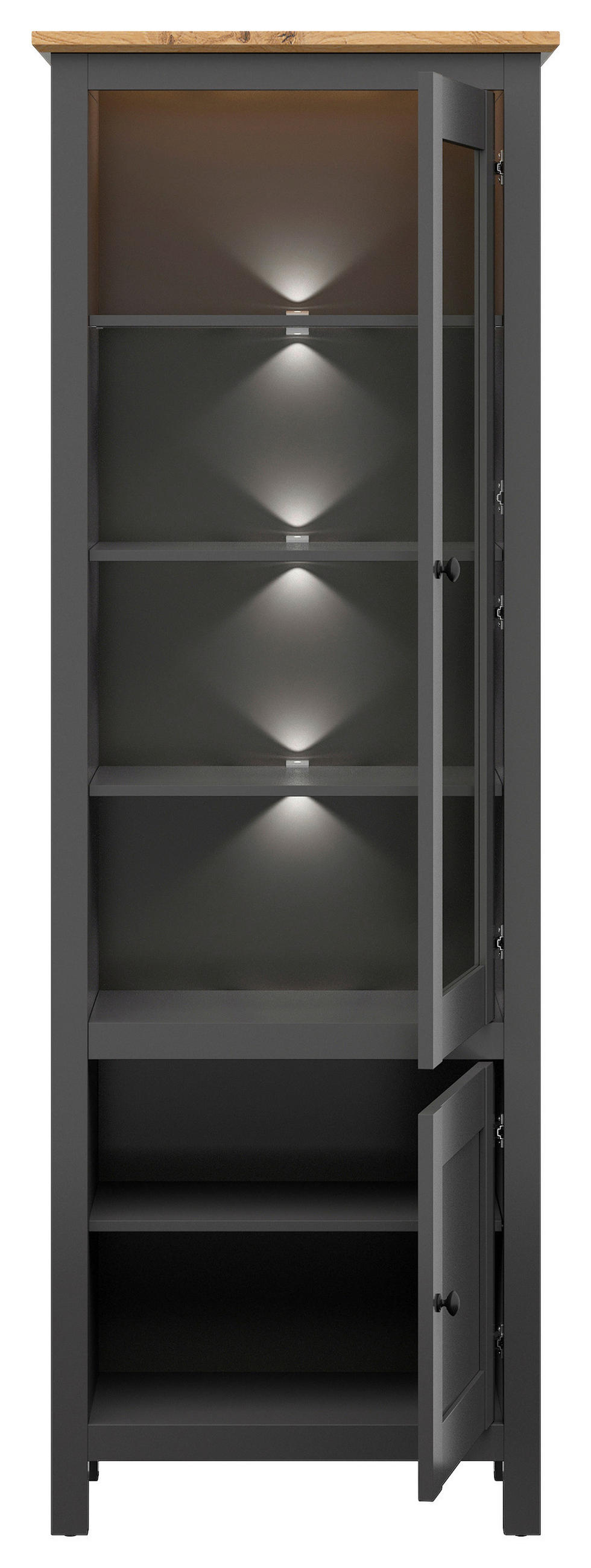 VITRINE in Graphitfarben, Eiche Artisan  - Schwarz/Graphitfarben, Design, Glas/Holzwerkstoff (71/203/44cm)