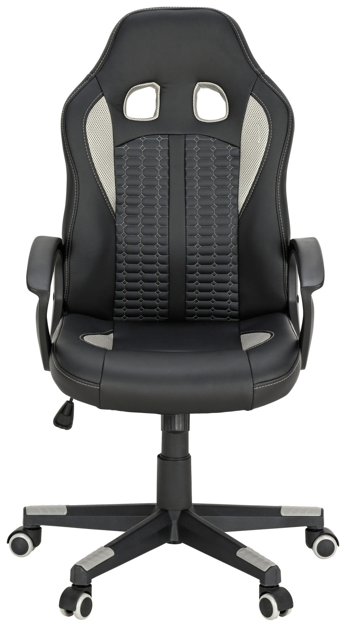 GAMER SZÉK  bőrhatású textil, feszített neccháló fekete, világosszürke  - világosszürke/fekete, Modern, műanyag/textil (56/104-113/64cm) - Carryhome
