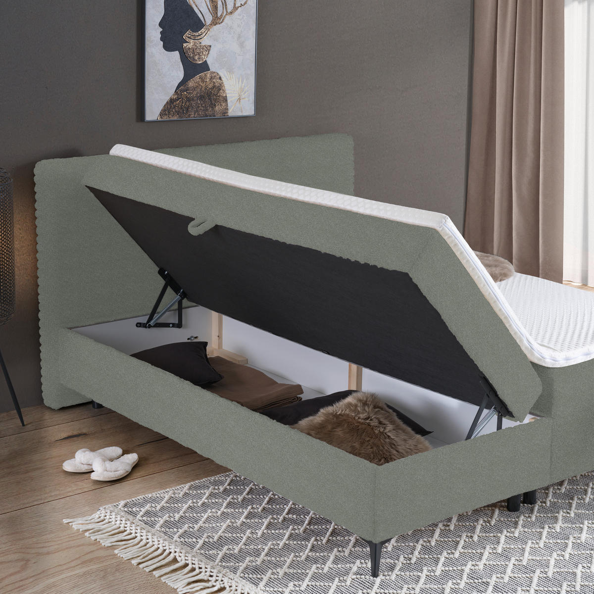 BOXBETT 180/200 cm  in Grau  - Schwarz/Grau, Design, Holz/Holzwerkstoff (180/200cm) - Xora