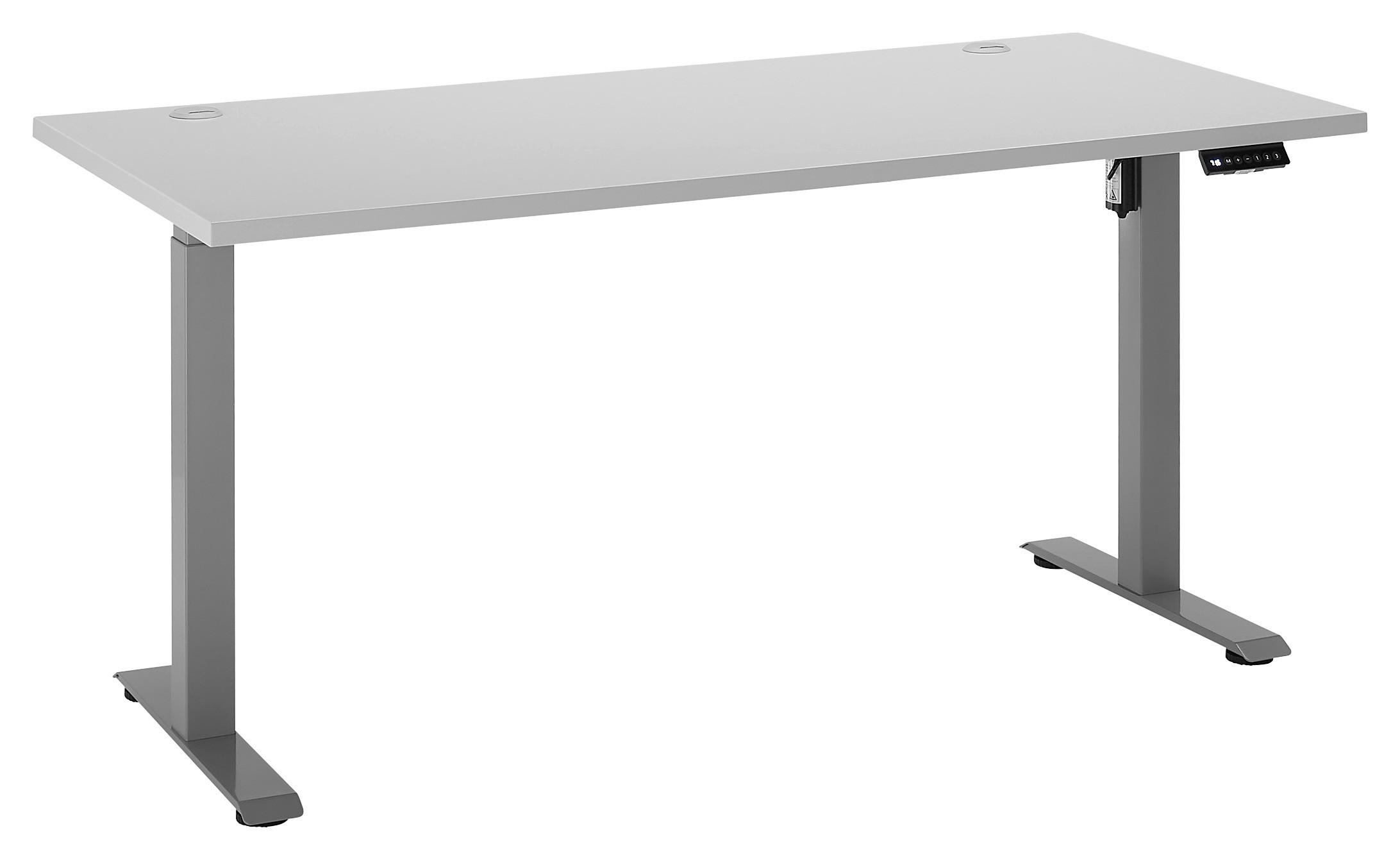 SCHREIBTISCH 160/77/75-118 cm Hellgrau höhenverstellbar, Kabeldurchlass, Memoryschalter elektrisch höhenverstellbar  - Silberfarben/Hellgrau, Basics, Holzwerkstoff/Metall (160/77/75-118cm) - Xora