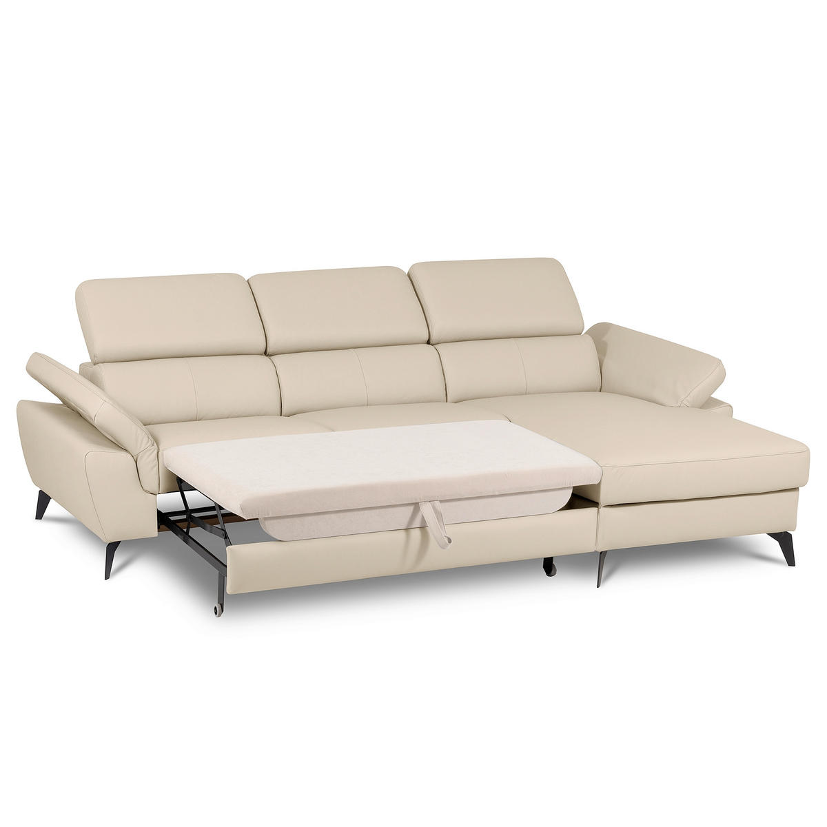 ECKSOFA SONO in Lederlook Echtleder Grau Bettkasten, Armteilverstellung, Kopfteilverstellung  252/179 cm  - Schwarz/Grau, Design, Leder/Textil (252/179cm) - Livetastic