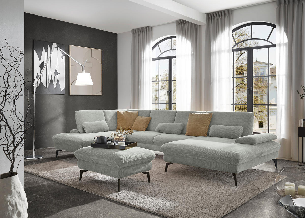 WOHNLANDSCHAFT in Webstoff Silberfarben  - Silberfarben/Schwarz, Design, Textil/Metall (208/354/157cm) - Dieter Knoll