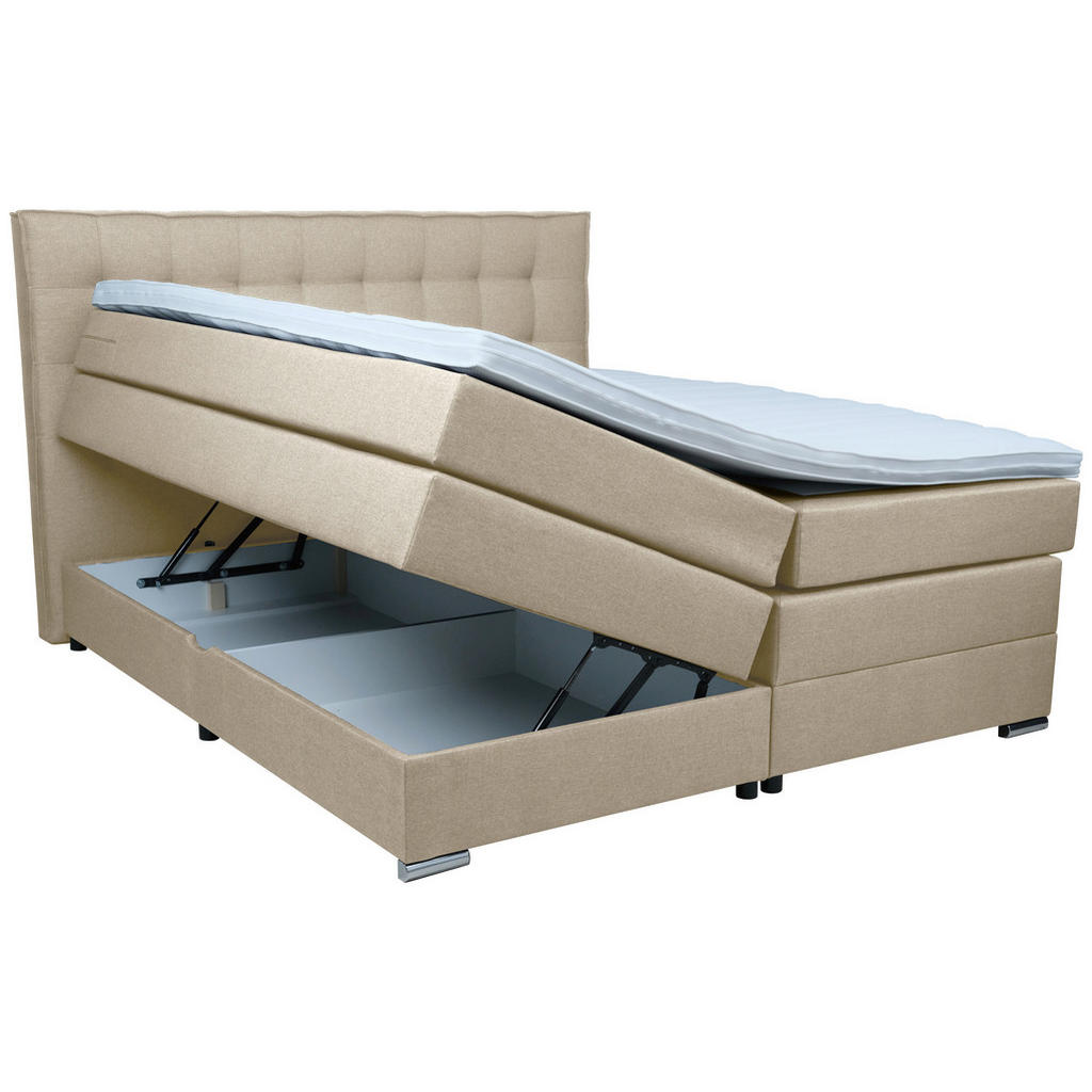 Thumbnail - Boxxx Boxspringbett, Beige, Textil, H4, 5-Zonen, Höhe ca. 18 cm, 180x200 cm, Oeko-Tex® Standard 100, Topper durchgehend,...