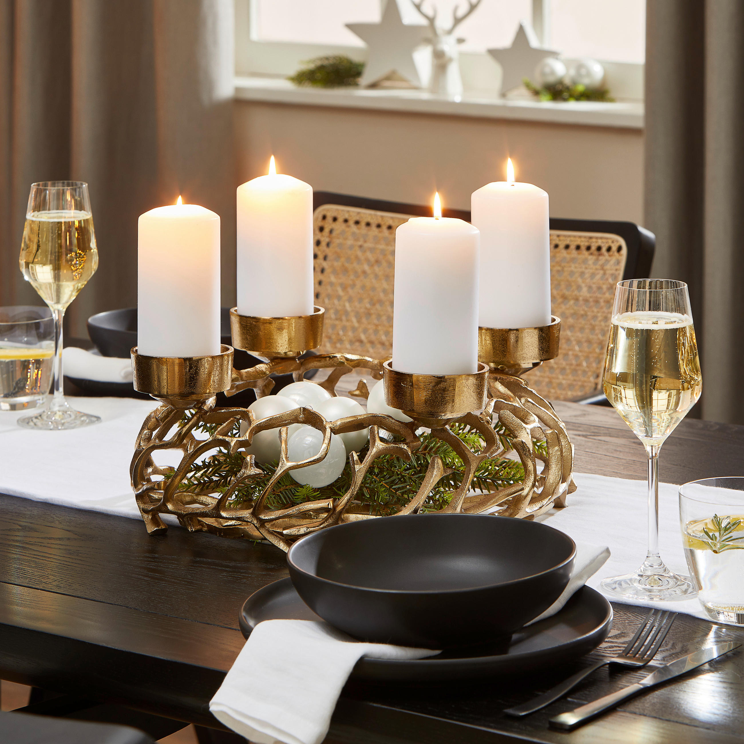 ADVENTSKERZENHALTER  - Goldfarben, Trend, Metall (38/15/38cm) - X-Mas