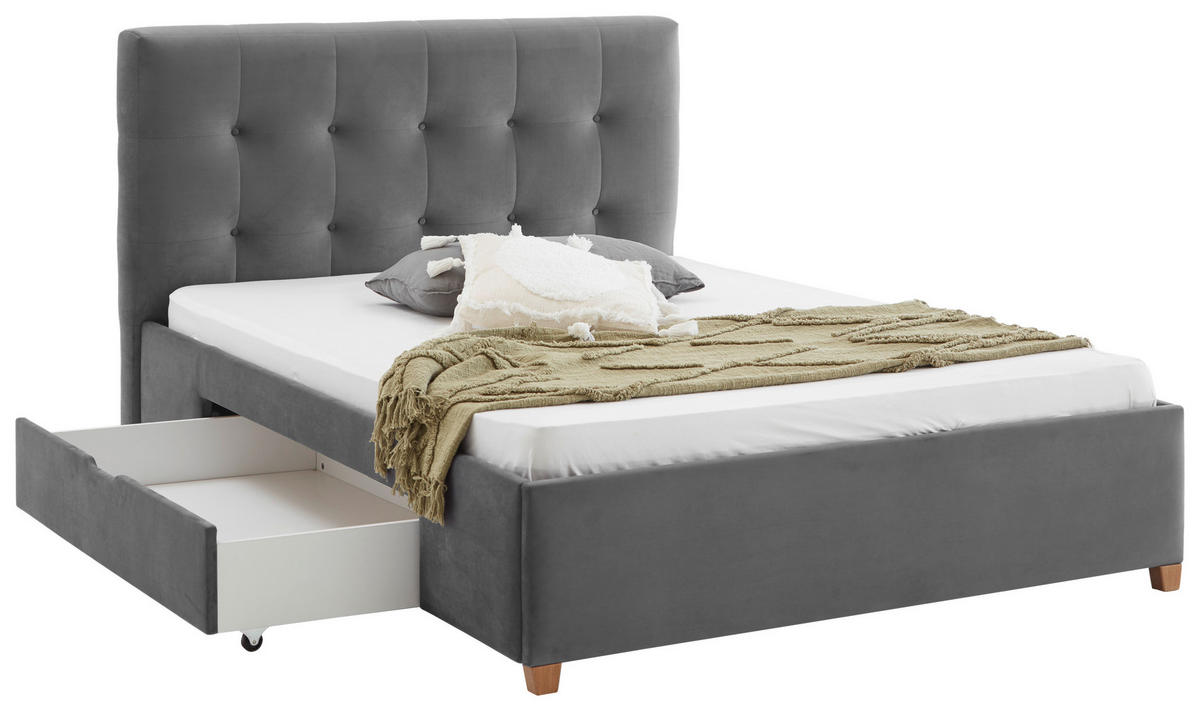 STOPPAD SÄNG 140/200 cm  i grå  - grå/naturfärgad, Modern, trä/textil (140/200cm) - Carryhome