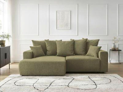 ECKSOFA Ottomane links  ATILLA Grün Struktur  - Schwarz/Grün, MODERN, Kunststoff/Textil (149/244cm)