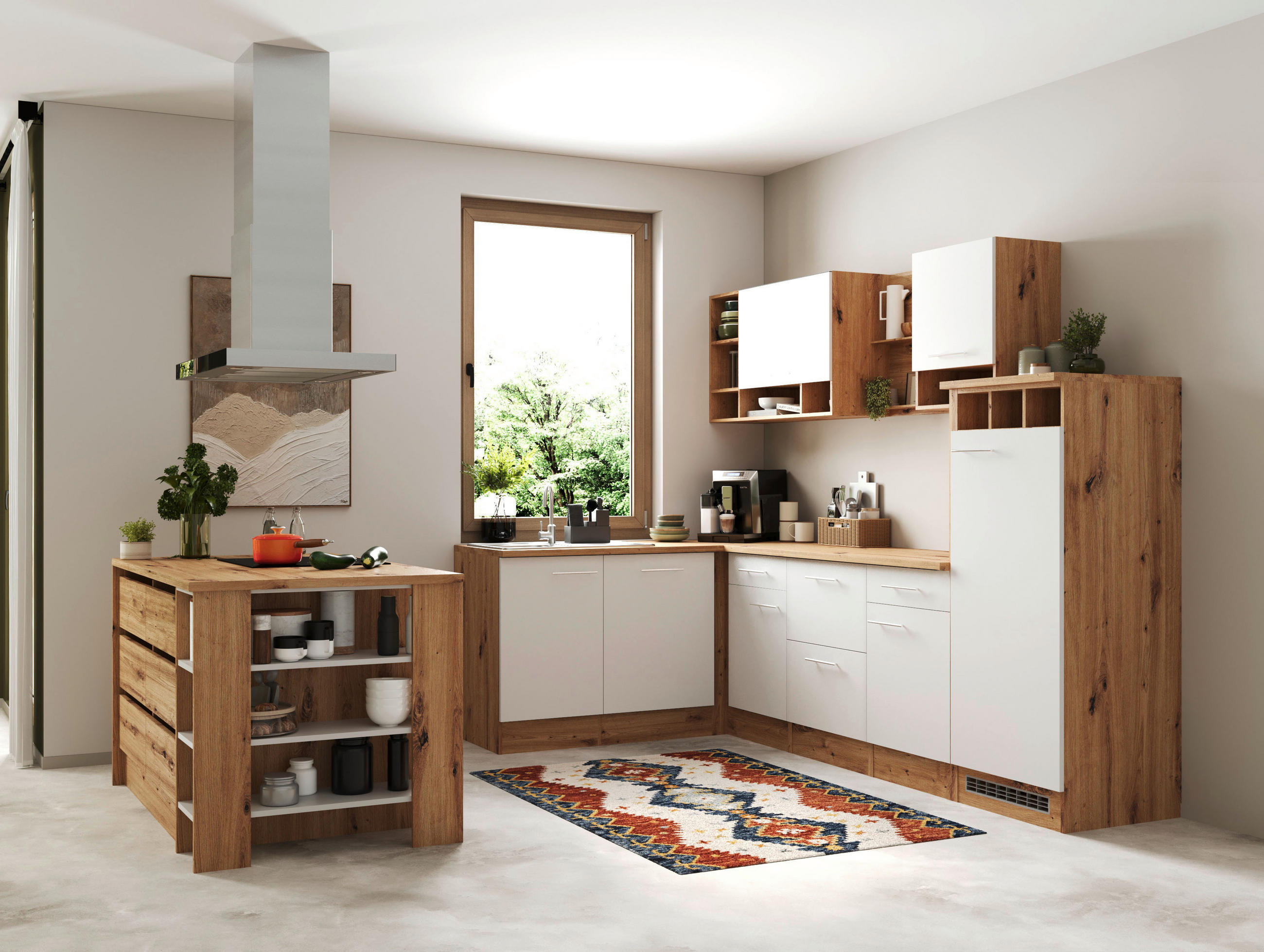 ECKKÜCHE 280/172 cm  in Weiß  - Wildeiche/Alufarben, Design, Holzwerkstoff/Metall (280/172cm) - Respekta