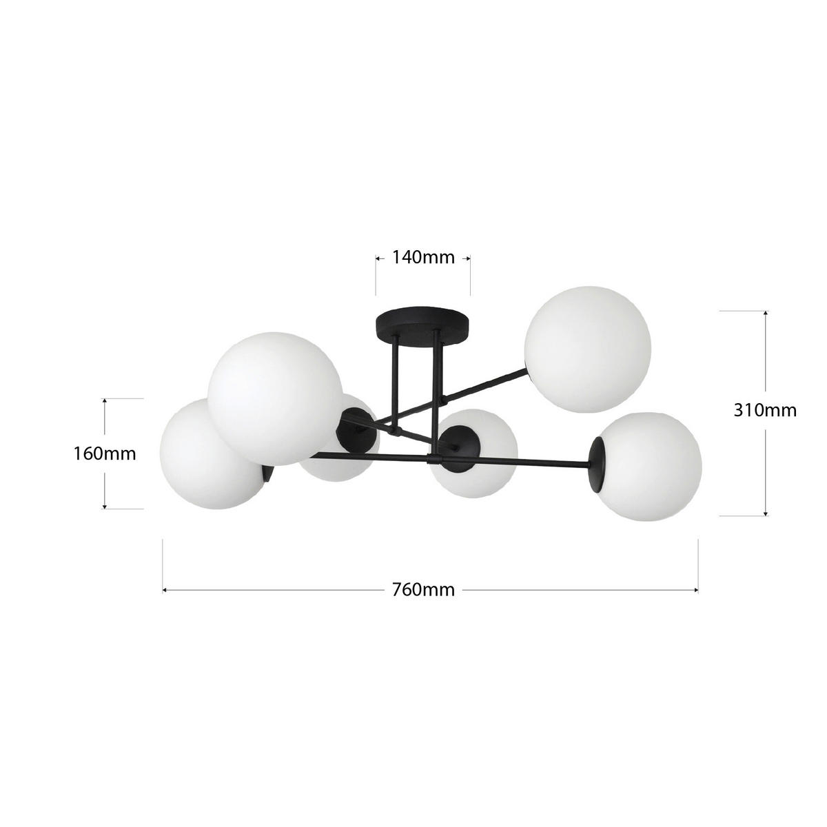 DECKENLEUCHTE    76/76/31 cm  - Schwarz/Weiß, Design, Glas/Metall (76/76/31cm)