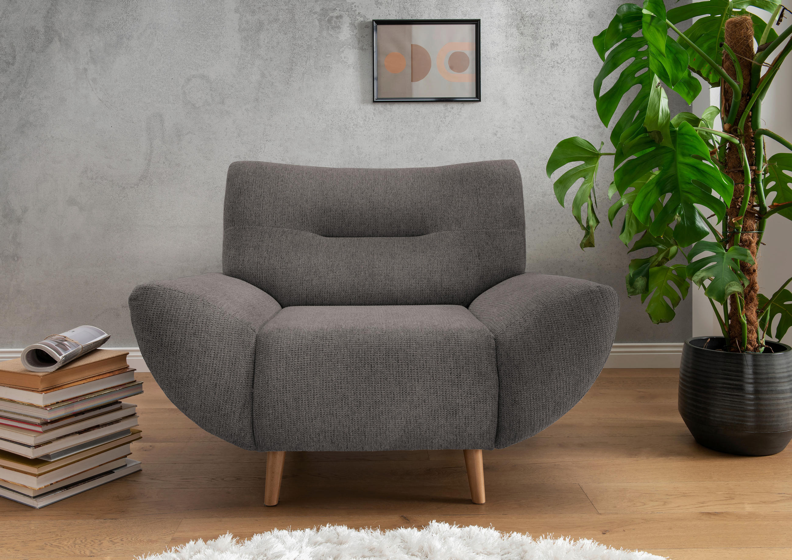 SESSEL in Chenille Graubraun - Wildeiche/Graubraun, Modern, Holz/Textil (111/81/90cm) - MID.YOU