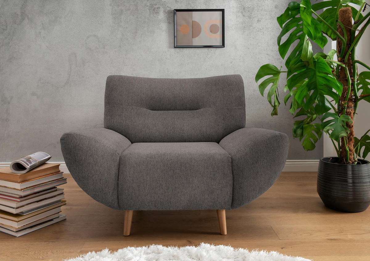 SESSEL in Chenille Graubraun  - Wildeiche/Graubraun, Modern, Holz/Textil (111/81/90cm) - MID.YOU