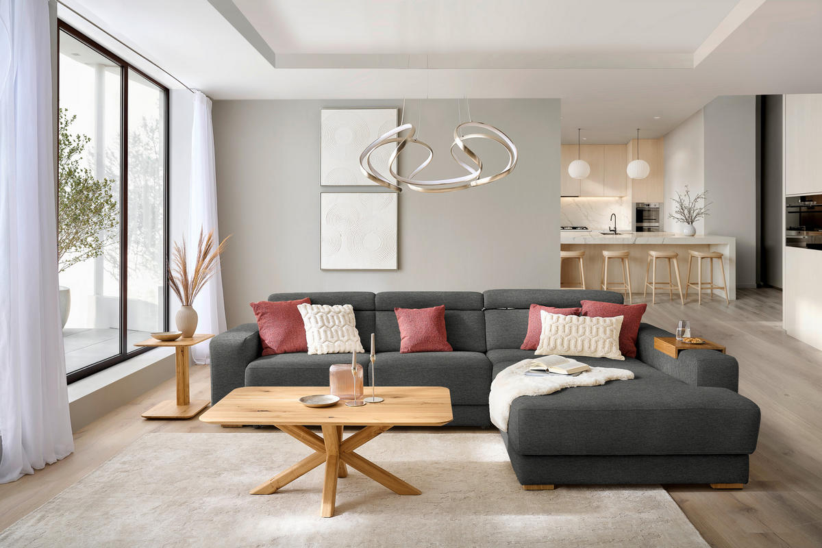 ECKSOFA  in Chenille Schwarzbraun  316/206 cm  - Schwarzbraun/Eichefarben, Design, Textil (316/206cm) - Sedda