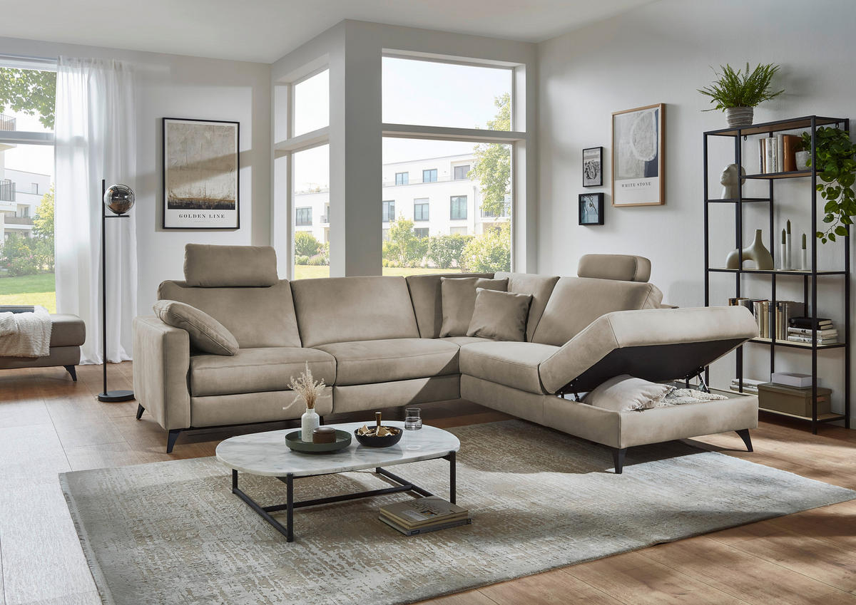 ECKSOFA Dieter Knoll Beigebraun Mikrofaser  - Beigebraun/Schwarz, Design, Textil/Metall (269/238cm) - Dieter Knoll