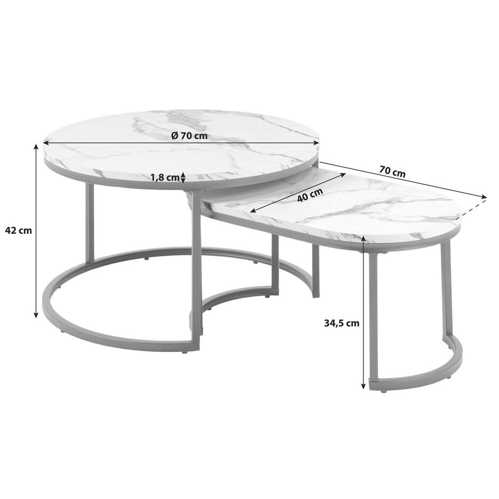 Thumbnail - Mid.you Couchtischset, Weiß, Ahorn, Metall, 2-teilig, rund, 70x42x70 cm, Wohnzimmer, Wohnzimmertische, Satztische