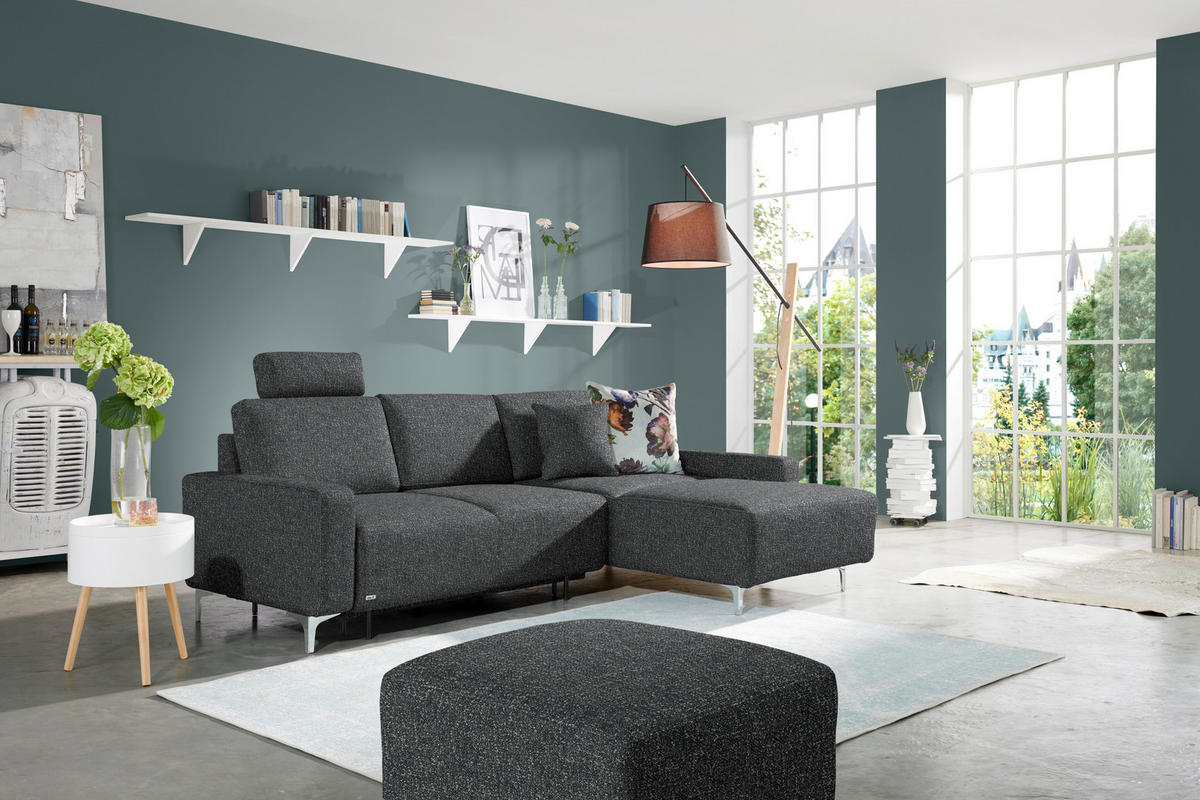 ECKSOFA  in Mikrovelours Anthrazit  248/160 cm  - Anthrazit/Alufarben, Design, Textil/Metall (248/160cm) - Sedda