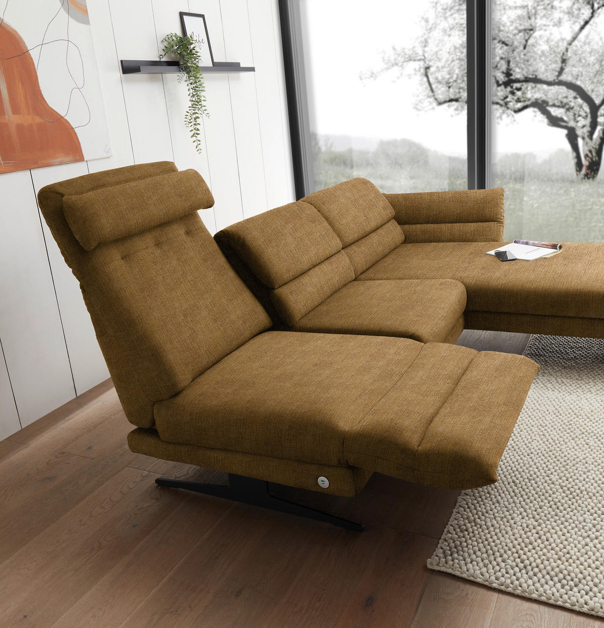 ECKSOFA in Flachgewebe Goldfarben  279-327/176-217 cm  - Goldfarben/Schwarz, Design, Textil/Metall (279-327/176-217cm) - Dieter Knoll
