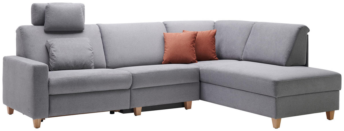 ECKSOFA in Flachgewebe Grau  261/203 cm  - Eichefarben/Grau, KONVENTIONELL, Holz/Textil (261/203cm) - Sedda