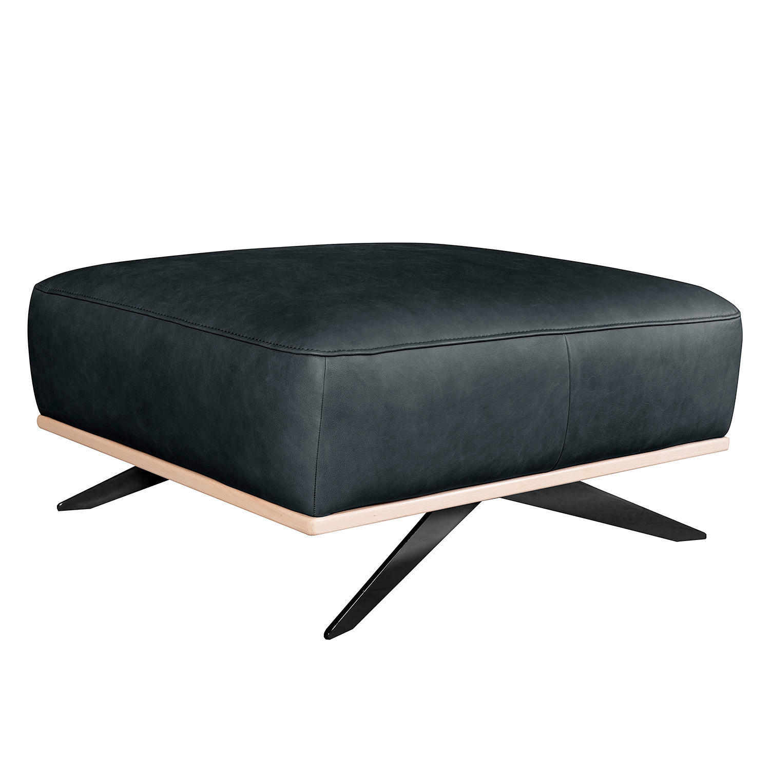HOCKER Leder Blau  - Blau/Schwarz, Design, Leder/Metall (95/46/80cm) - Livetastic