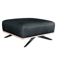 HOCKER Leder Blau  - Blau/Schwarz, Design, Leder/Metall (95/46/80cm) - Livetastic