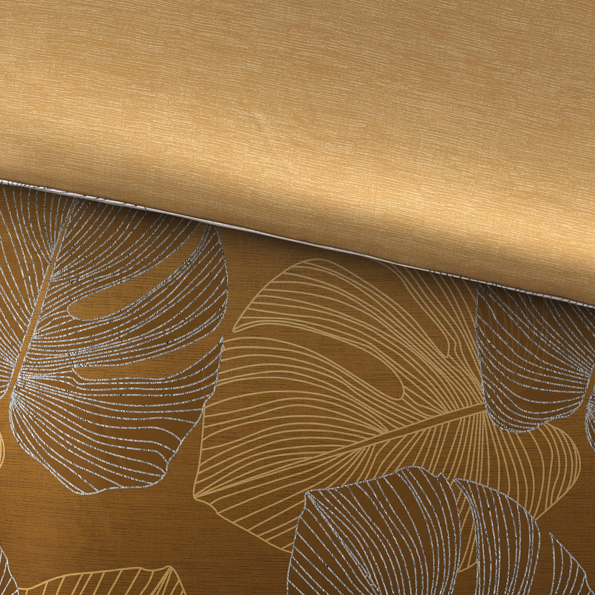 OBOJESTRANSKA POSTELJNINA METALLIC LEAF 140/200 cm saten večbarvno  - večbarvno, Konvencionalno, tekstil (140/200cm) - Novel