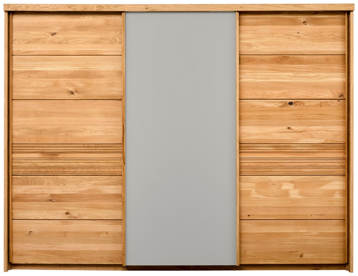 SCHWEBETÜRENSCHRANK 285/216/70 cm 3 Tür(en)-türig Grau, Wildeiche  - Wildeiche/Grau, Design, Glas/Holz (285/216/70cm) - Linea Natura