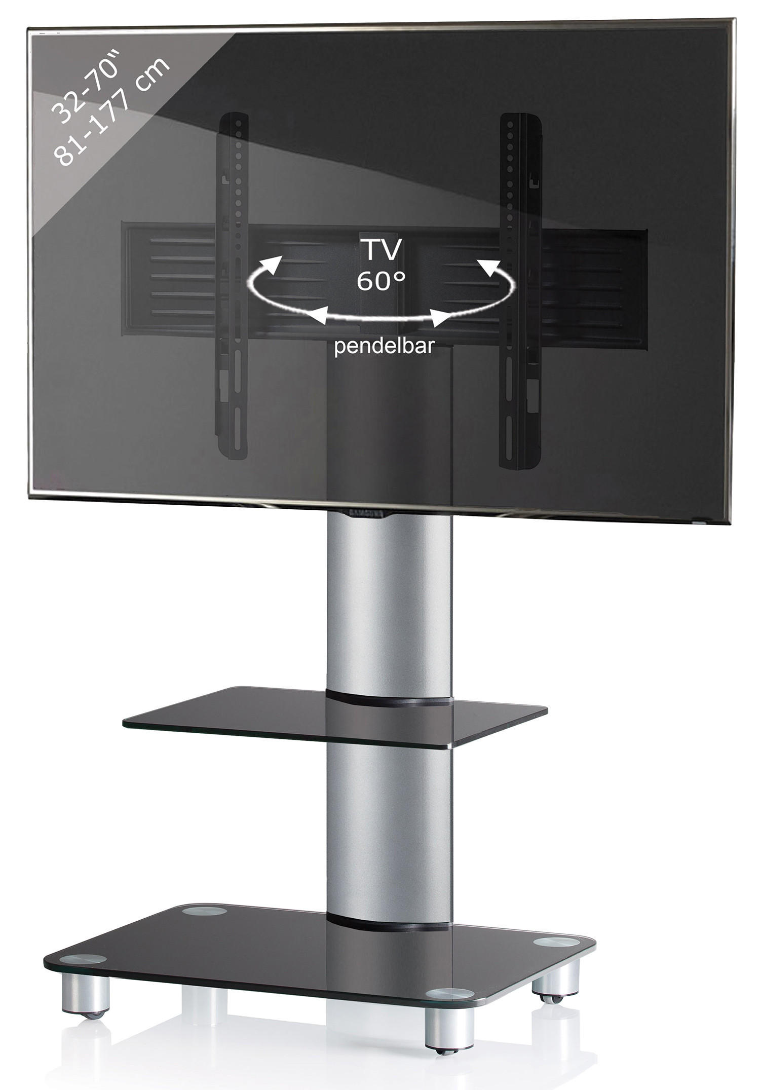 TV-STATIV i {item.attr('143-279'), [ ]}{item.attr('B-DIMENSION'),[]} - silver/svart, Klassisk, metall/glas (60/100/44cm) - MID.YOU