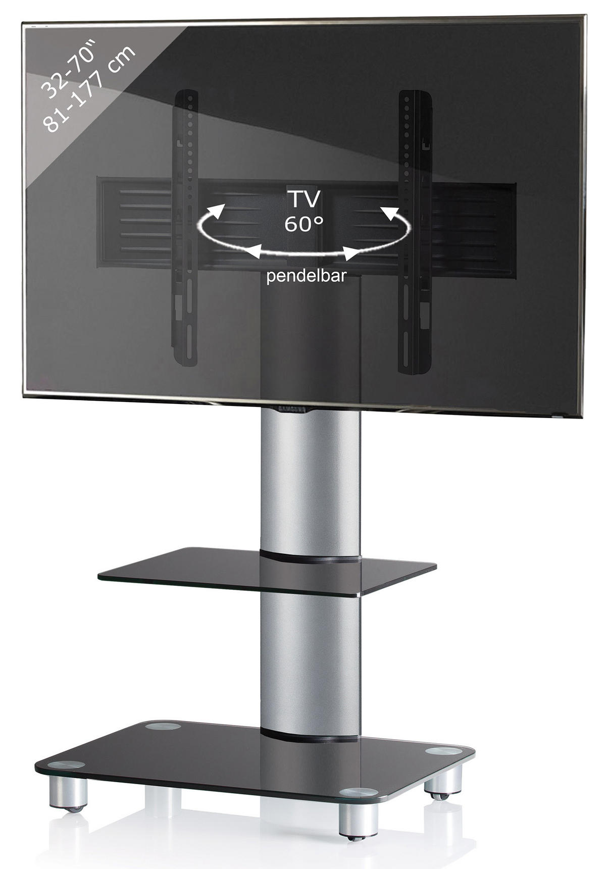 TV-STATIV i {item.attr('143-279'), [ ]}{item.attr('B-DIMENSION'),[]} - silver/svart, Klassisk, metall/glas (60/100/44cm) - MID.YOU