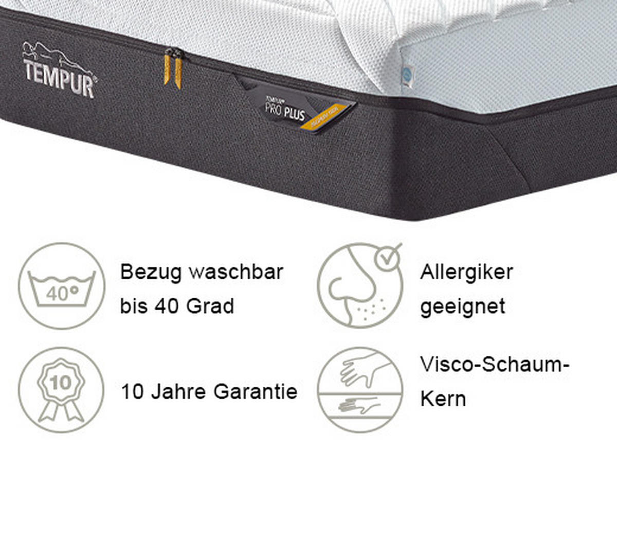 MATRATZE MEDIUM FIRM Pro Plus® Coolquilt 90/200 cm Höhe ca. 27 cm  - Anthrazit/Weiß, Basics, Textil (90/200cm) - Tempur