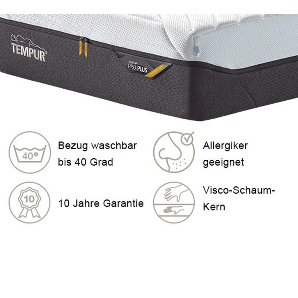Thumbnail - Tempur Matratze Pro Plus® Coolquilt, Anthrazit, Weiß, Textil, Füllung: Viskoelastischer Kern, rechteckig, 100x200 cm, Üb...