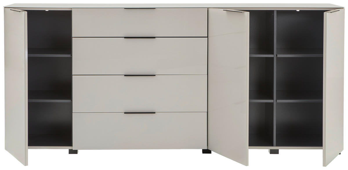 SIDEBOARD  225/99,7/42 cm 4 Schublade(n)  - Kaschmir/Schwarz, Design, Glas/Holzwerkstoff (225/99,7/42cm) - Novel