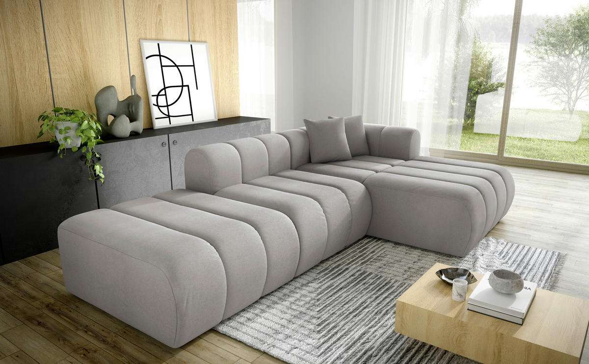 ECKSOFA Grau Webstoff Zierkissen  - Schwarz/Grau, LIFESTYLE, Kunststoff/Textil (289/178cm) - Milino