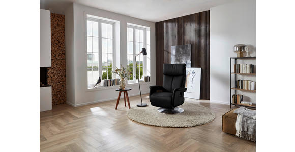 RELAXSESSEL in Leder Schwarz - Edelstahlfarben/Schwarz, Design, Leder/Metall (78/112/85cm) - Cantus