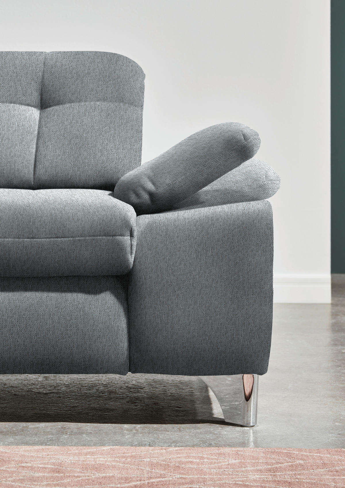 ECKSOFA in Chenille Blaugrau  - Chromfarben/Blaugrau, Design, Textil/Metall (260/310cm) - Beldomo Speed