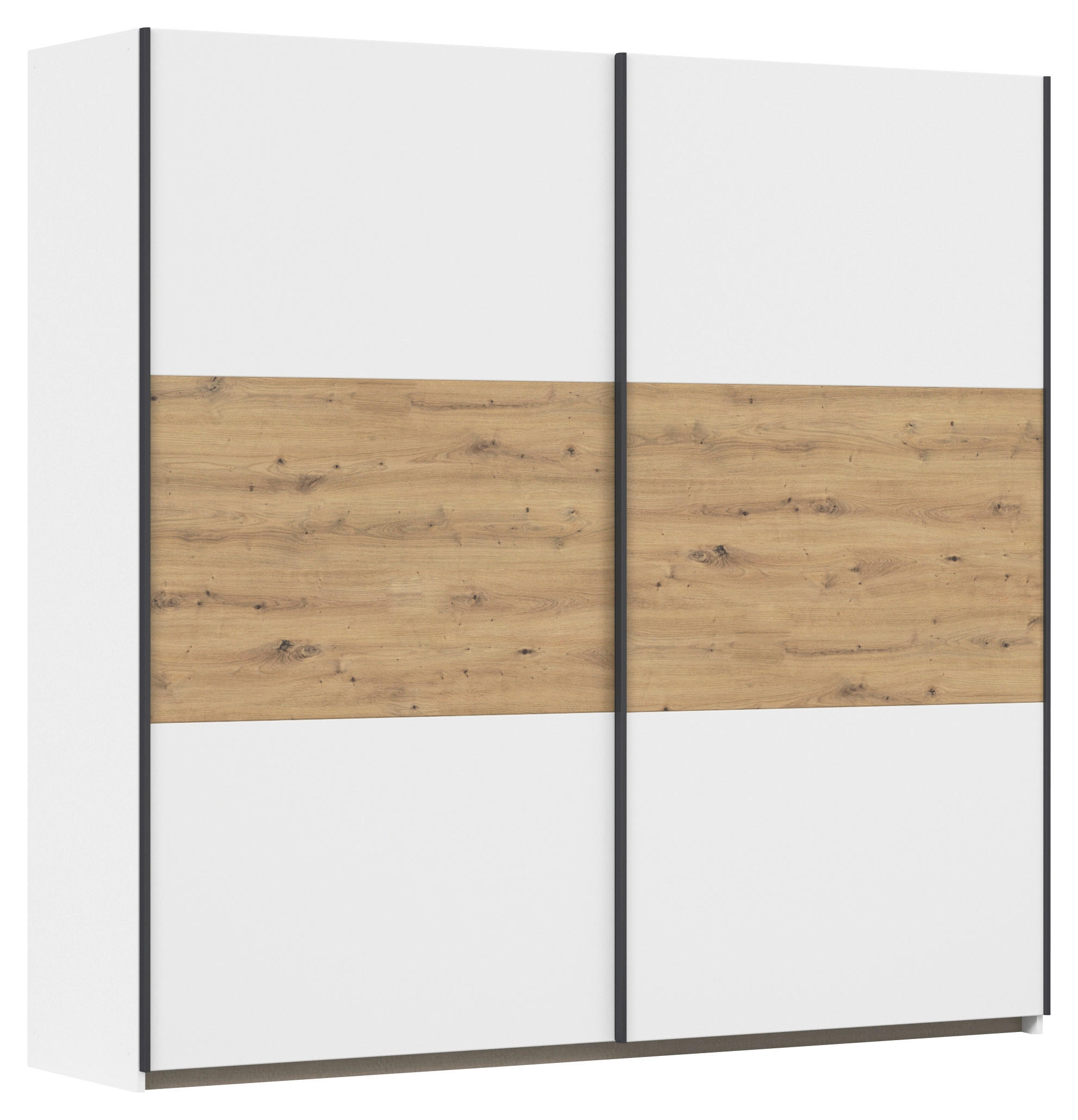 SCHWEBETÜRENSCHRANK in Weiss, Eiche Artisan - Weiss/Eiche Artisan, Modern, Holzwerkstoff/Metall (218/210/59cm) - Rauch Möbel