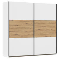 SCHWEBETÜRENSCHRANK in Weiss, Eiche Artisan  - Weiss/Eiche Artisan, Modern, Holzwerkstoff/Metall (218/210/59cm) - Rauch Möbel