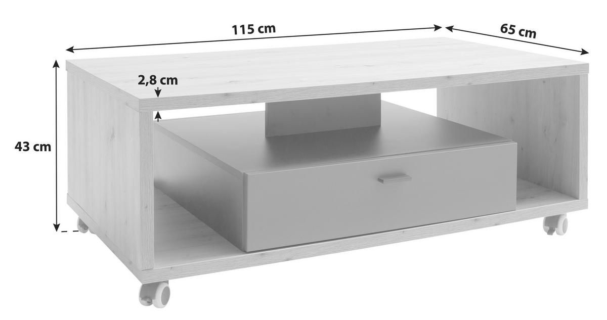 SOFFBORD i trämaterial 115/65/43 cm  - grå/ekfärgad, Design, metall/trämaterial (115/65/43cm) - MID.YOU