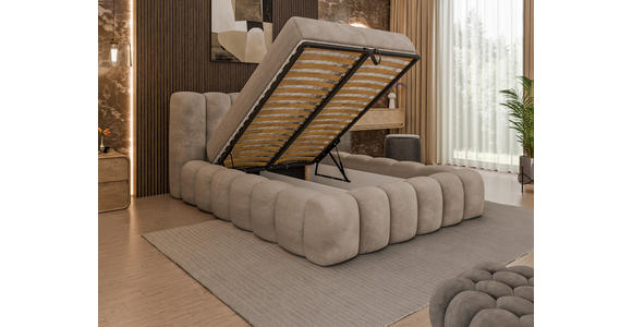 POLSTERBETT 140/200 cm,  in Beige, Lattenrost, Bettkasten,  - Birkefarben/Beige, Trend, Holz/Kunststoff (140/200cm) - Esposa