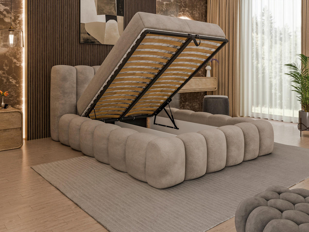 POLSTERBETT Lattenrost, Bettkasten Beige 140/200 cm  - Birkefarben/Beige, Trend, Holz/Kunststoff (140/200cm) - Esposa