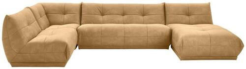 WOHNLANDSCHAFT Hellbraun Lederlook  - Hellbraun, Trend, Textil (210/390/185cm) - Livetastic