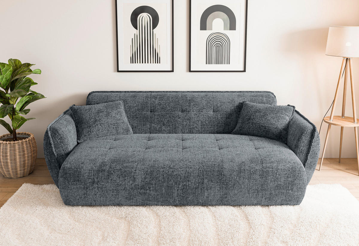 VIERSITZER-SOFA Nelia Chenille Dunkelgrau  - Dunkelgrau/Schwarz, Design, Kunststoff/Textil (250/81/114cm) - P & B