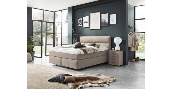 BOXSPRINGBETT 180/200 cm in Eichefarben, Beige - Eichefarben/Beige, KONVENTIONELL, Holz/Kunststoff (180/200cm) - Dieter Knoll