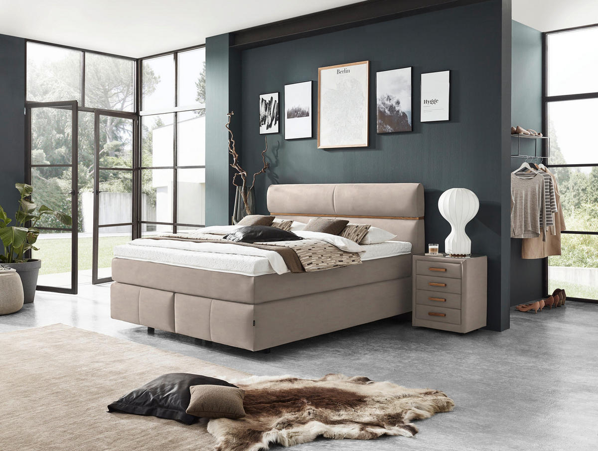 BOXSPRINGBETT 180/200 cm  in Eichefarben, Beige  - Eichefarben/Beige, Konventionell, Holz/Kunststoff (180/200cm) - Dieter Knoll