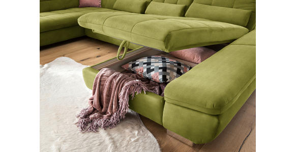 WOHNLANDSCHAFT in Mikrofaser Hellgrün - Chromfarben/Hellgrün, Design, Kunststoff/Textil (211/350/204cm) - Xora