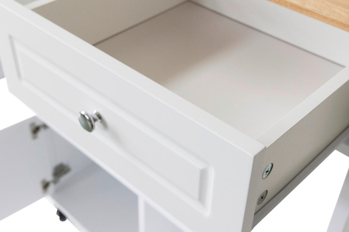 SERVIERWAGEN Kautschukholz vollmassiv Weiß  - Schwarz/Weiß, Basics, Holz/Holzwerkstoff (88/88/47cm) - MID.YOU