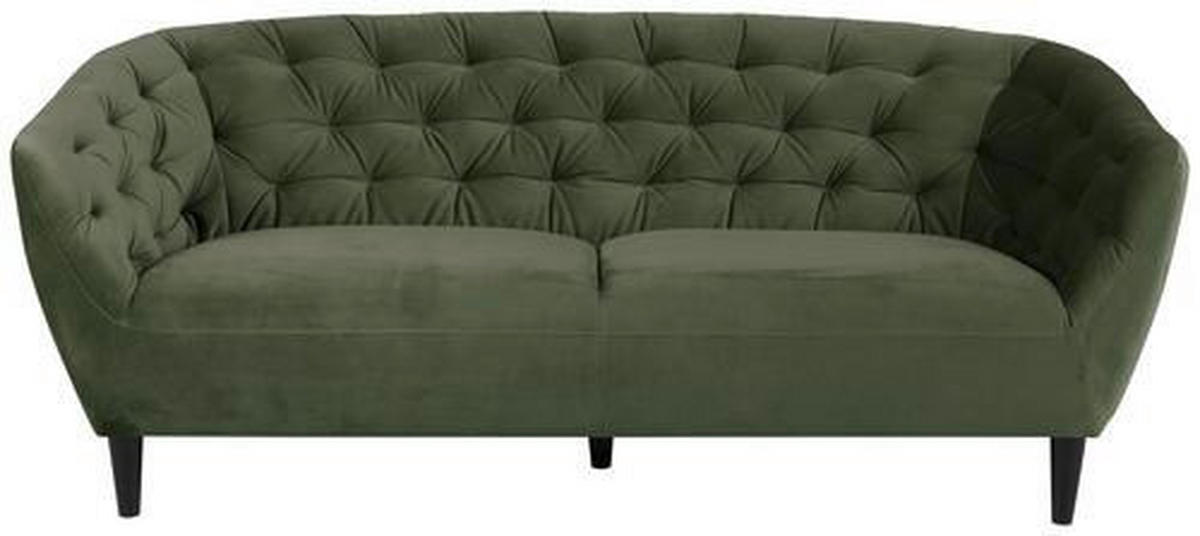 CHESTERFIELD-SOFA in Samt Dunkelgrün  - Dunkelgrün/Schwarz, Trend, Holz/Textil (191/78/84cm) - Ambia Home