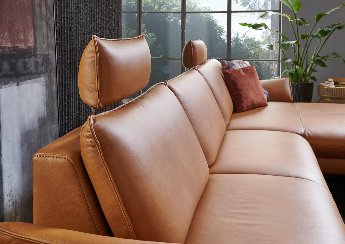 ECKSOFA in Echtleder Braun  - Schwarz/Braun, Design, Leder/Metall (334/172cm) - Valdera