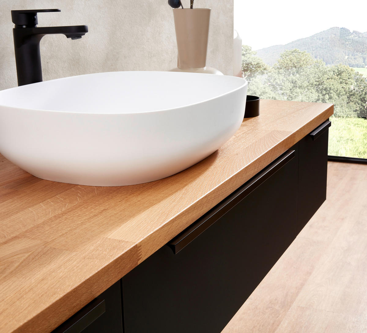 BADEZIMMER 3-teilig  in 137 cm  - Eichefarben/Schwarz, LIFESTYLE, Holzwerkstoff/Stein (137cm) - Sadena