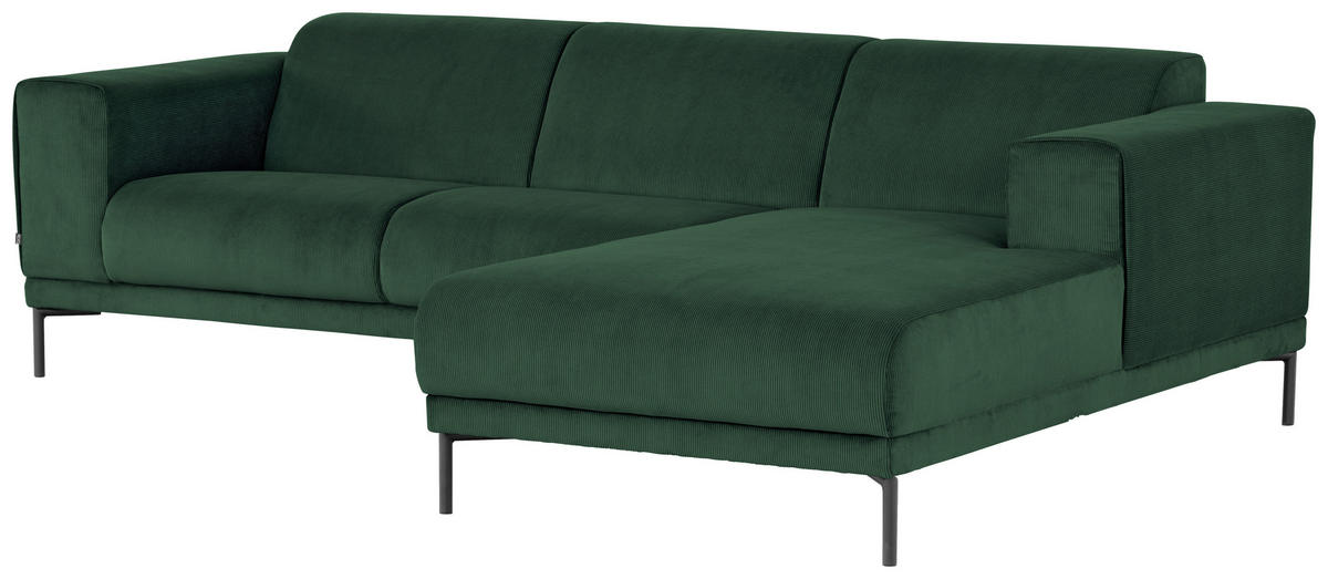 ECKSOFA ERNO in Cord Grün  262/183 cm  - Schwarz/Grün, Design, Textil/Metall (262/183cm) - MID.YOU